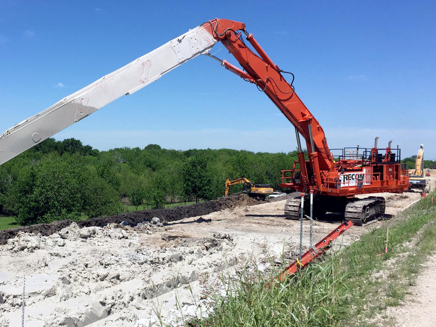 slurry wall being constructed